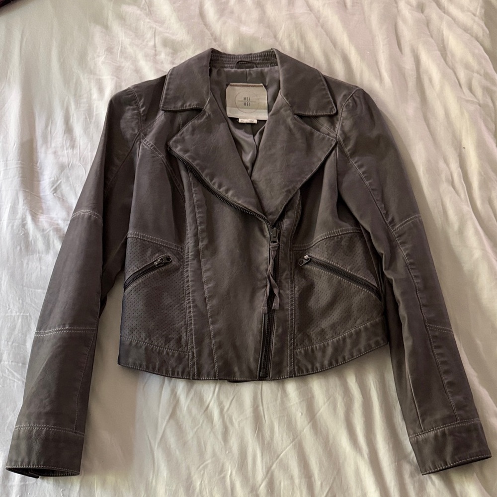 Hei Hei Charcoal Cropped Leather Jacket